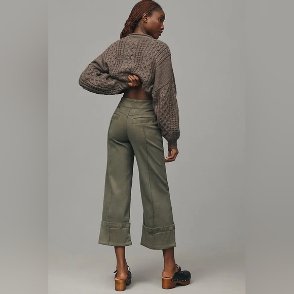 Anthropologie - Pilcro Wide-Leg Cuffed Pants - Olive Green - Picture 4 of 12